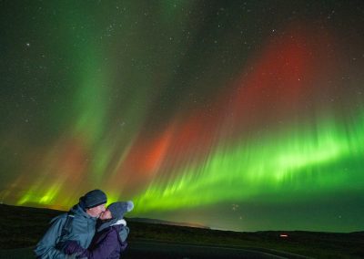 Red and green Northern Lights over Iceland